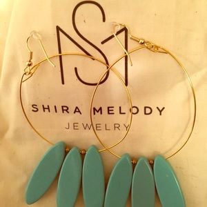 Shira Melody Gold/Teal (L) hoop earrings NWOT